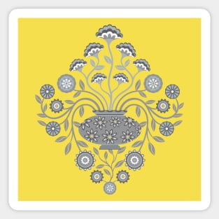 DREAMY DAMASK Cottagecore Floral Botanical Damask with Vase Yellow Gray White - UnBlink Studio by Jackie Tahara Sticker